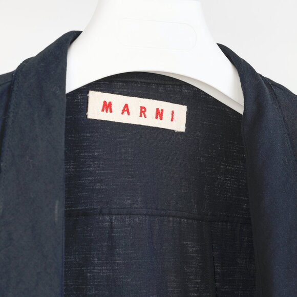 Marni R/10 Navy Cotton-Blend Gauze Tie Duster Coat - Picture 8 of 10